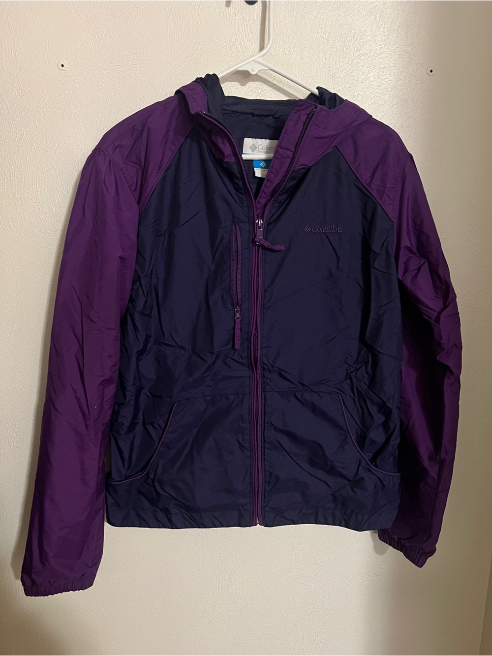 COLUMBIA Full Zip Lightweight Windbreaker Jacket Navy Purple Girl's Size 18/20